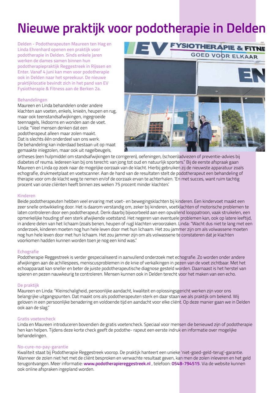 Podotherapie Reggestreek Spreekuur Delden EV Fysiotherapie Delden